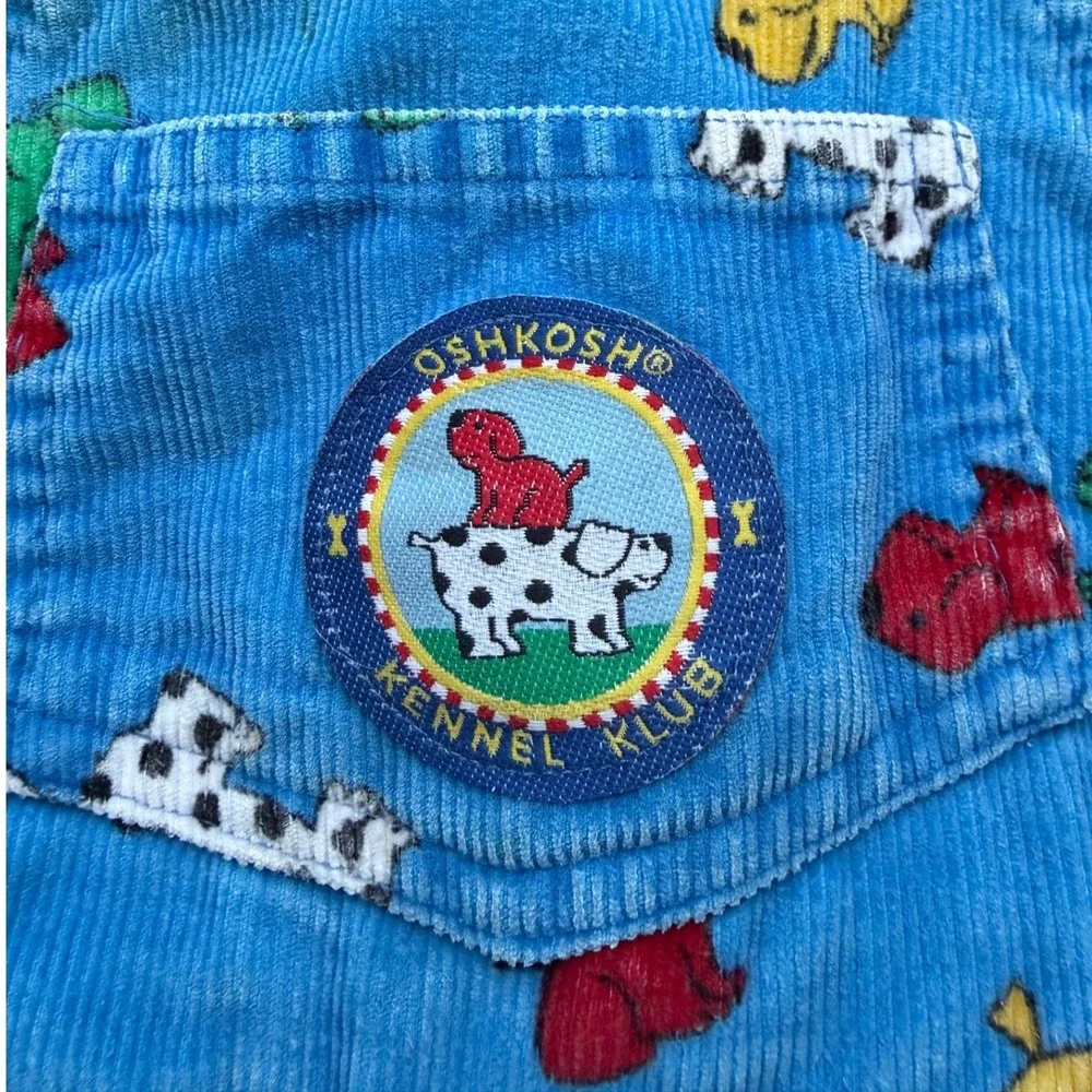 Vintage 90s OshKosh B'gosh Kennel Klub Overalls Blue Corduroy Dog Print Size 18M